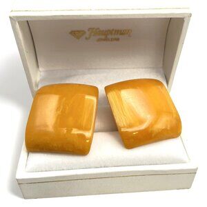 Vintage Rectangle/Square Butterscotch Orange Bakelite Domed Clip Earrings